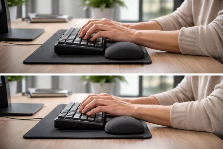 profitez d'un confort durable pour vos sessions pc grâce à un repose-poignets en mousse mémoire, qui soutient idéalement vos poignets et réduit la fatigue.