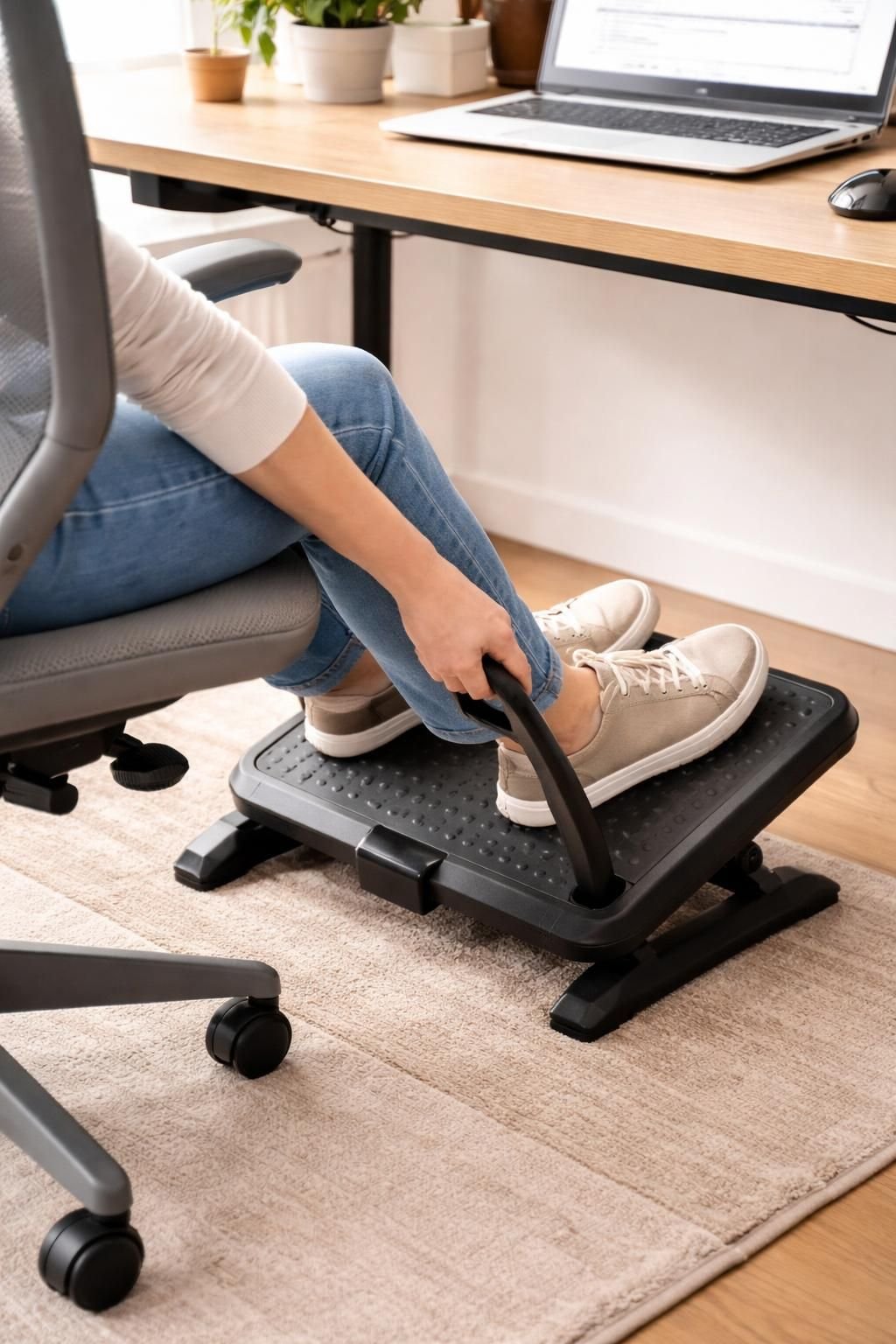 découvrez notre repose-pieds inclinable conçu pour soulager les jambes lourdes en télétravail. améliorez votre confort et votre circulation sanguine tout en travaillant chez vous.