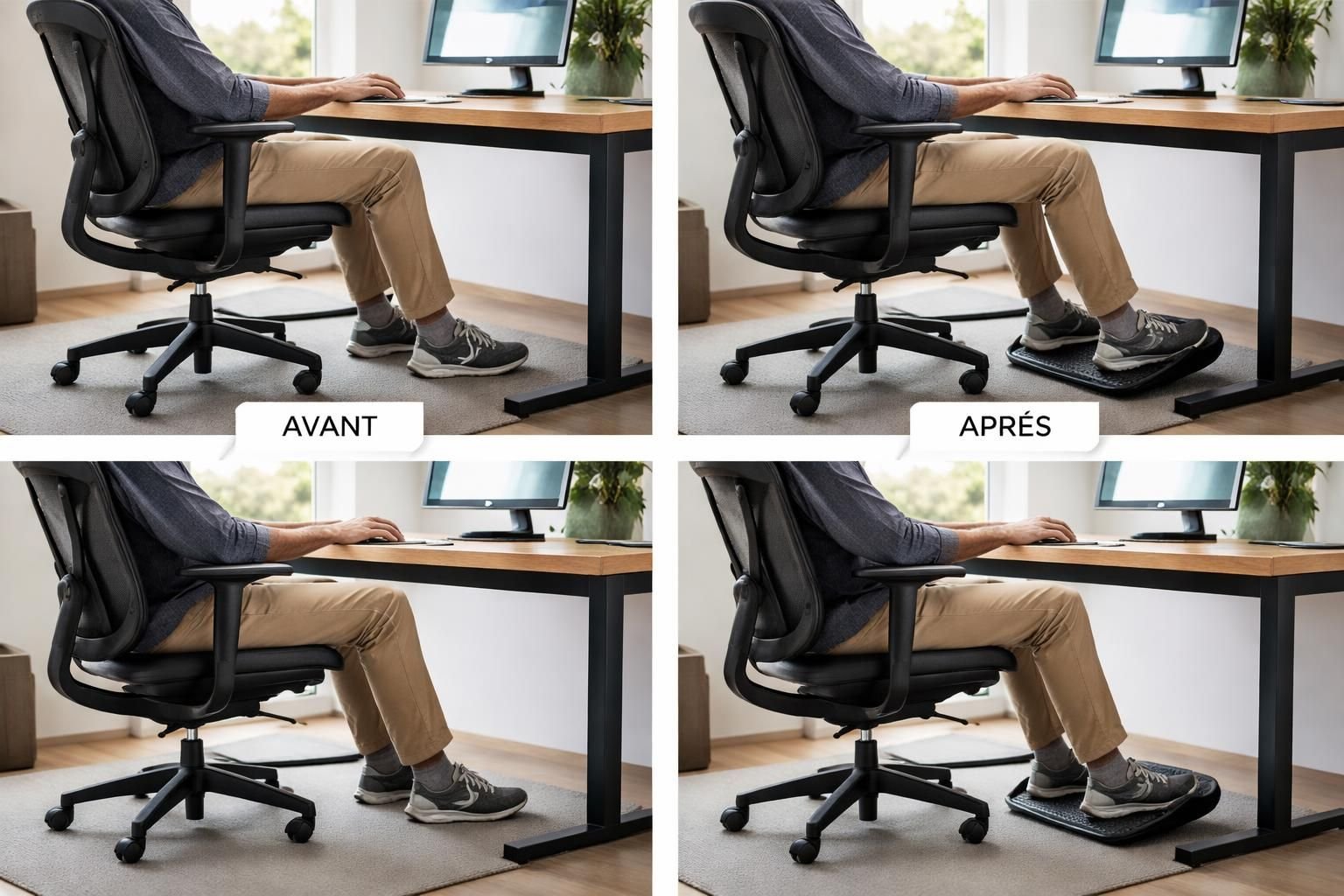 découvrez notre repose-pieds pour grande taille, conçu pour ajuster facilement la hauteur de votre chaise et améliorer votre confort au quotidien.