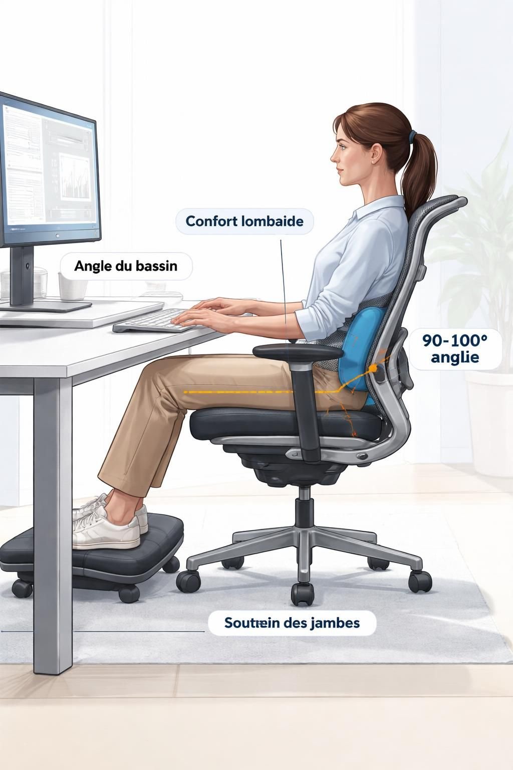 découvrez notre repose-pieds ergonomique conçu pour prévenir les fourmillements dans les jambes au bureau, améliorant votre confort et votre circulation pendant les longues heures de travail.