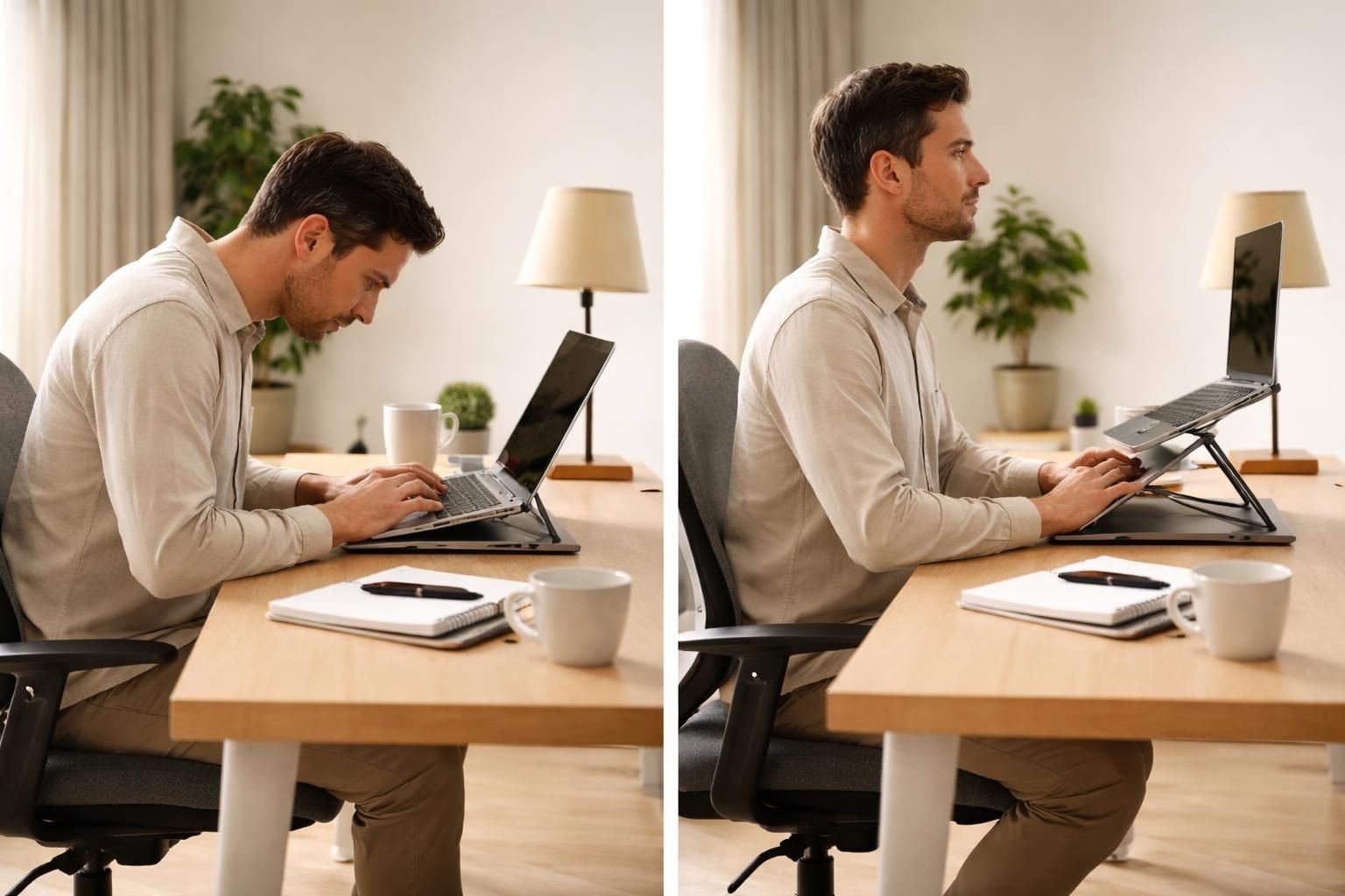 découvrez comment un support laptop peut améliorer votre posture et soulager les douleurs au cou et aux épaules pendant le télétravail.